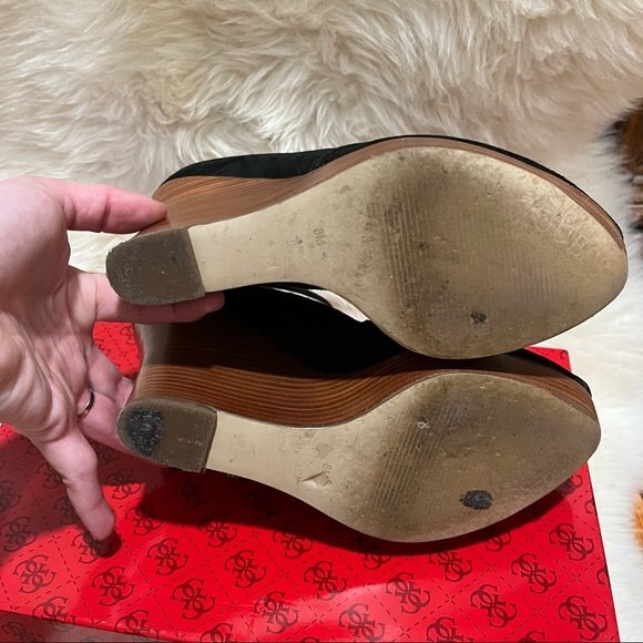 Guess by Marciano Black Suede G-Rice Platform Peep Toe Wedge Sandals Size 8 - Picture 5 of 7